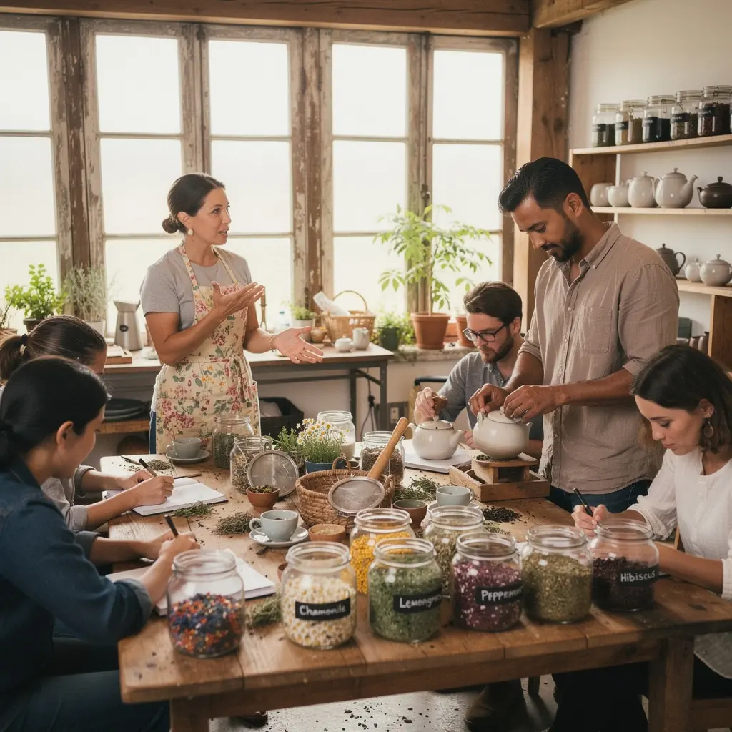 Záber na čajník s bylinkovým čajom a kvetmi harmančeka