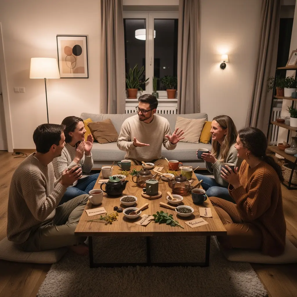 Pohár s bylinkovým čajom na terase s výhľadom na malebnú slovenskú prírodu