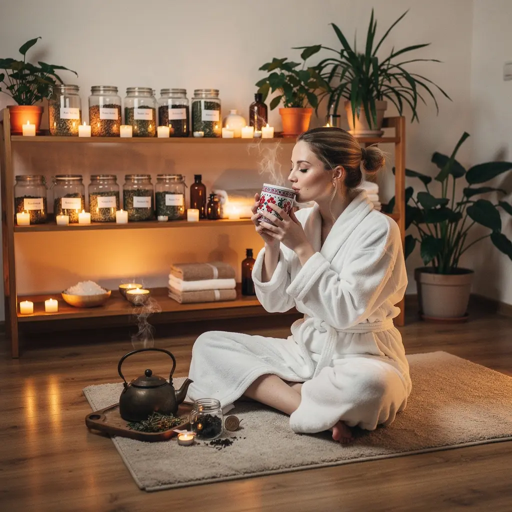 Kniha a šálka čaju na stole, vytvárajúce pokojný priestor na oddych.